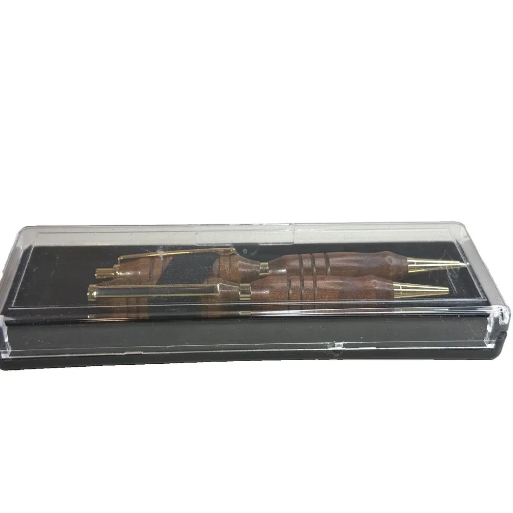 Handmade Bocote Wood Pen & Mechanical Pencil Set Gold Trim Fits Cross Refill